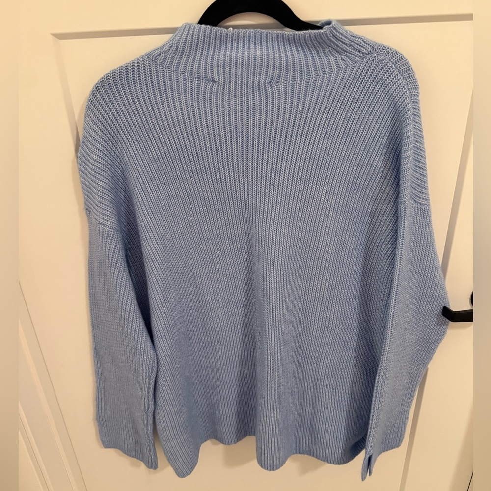 LOFT Blue Ribbed Knit Sweater Size Large Mock Neck Soft Cozy Pullover - Picture 3 of 3